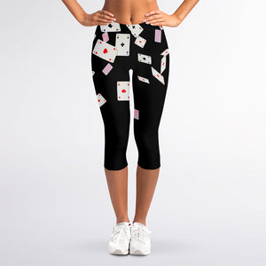 Falling Casino Card Print Women's Capri Leggings