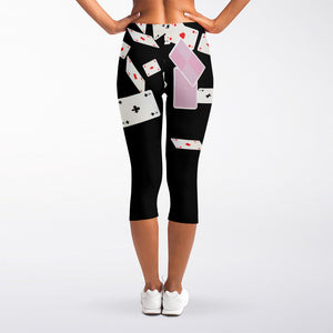 Falling Casino Card Print Women's Capri Leggings