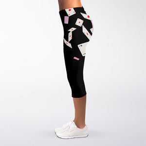 Falling Casino Card Print Women's Capri Leggings