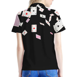 Falling Casino Card Print Women's Polo Shirt