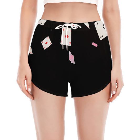 Falling Casino Card Print Women's Split Running Shorts