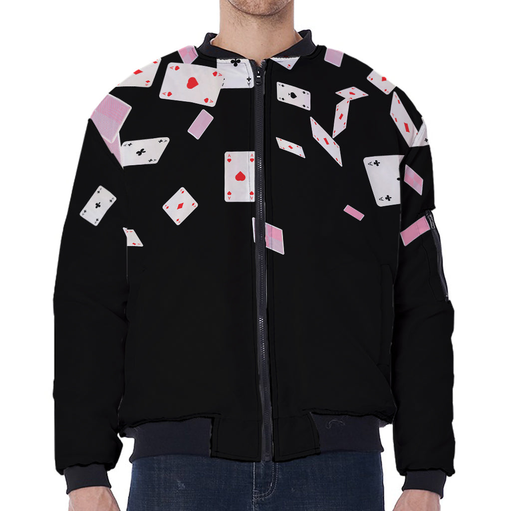 Falling Casino Card Print Zip Sleeve Bomber Jacket