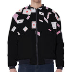 Falling Casino Card Print Zip Sleeve Bomber Jacket