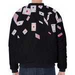 Falling Casino Card Print Zip Sleeve Bomber Jacket