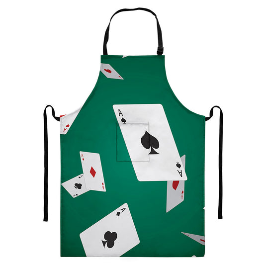 Falling Poker Cards Print Bib Apron With Pocket