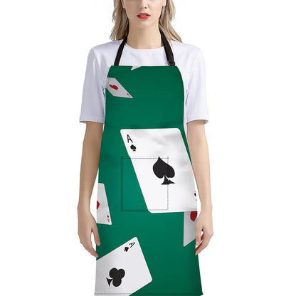 Falling Poker Cards Print Bib Apron With Pocket