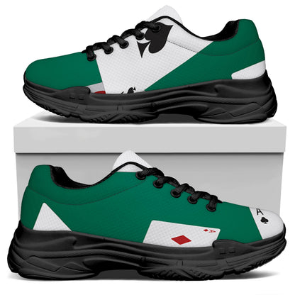 Falling Poker Cards Print Black Chunky Shoes
