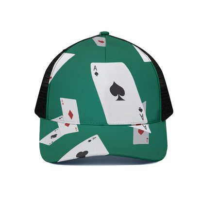 Falling Poker Cards Print Black Mesh Trucker Cap
