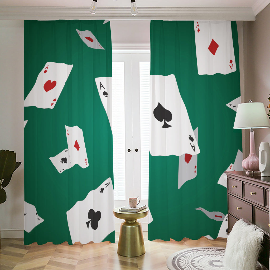 Falling Poker Cards Print Blackout Pencil Pleat Curtains