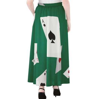 Falling Poker Cards Print Chiffon Maxi Skirt