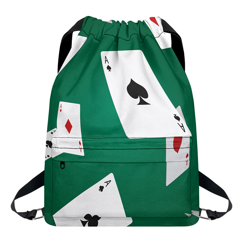 Falling Poker Cards Print Drawstring Backpack