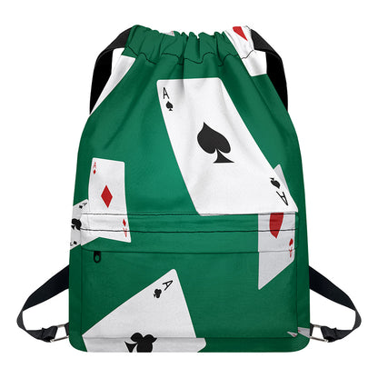 Falling Poker Cards Print Drawstring Backpack