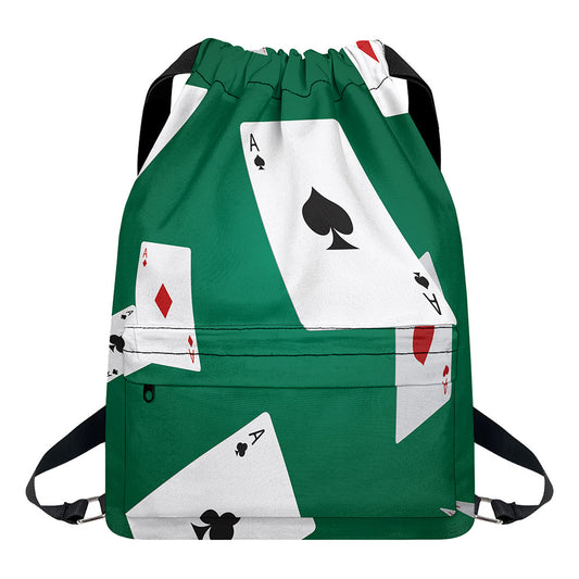 Falling Poker Cards Print Drawstring Backpack