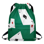 Falling Poker Cards Print Drawstring Backpack