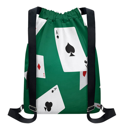 Falling Poker Cards Print Drawstring Backpack