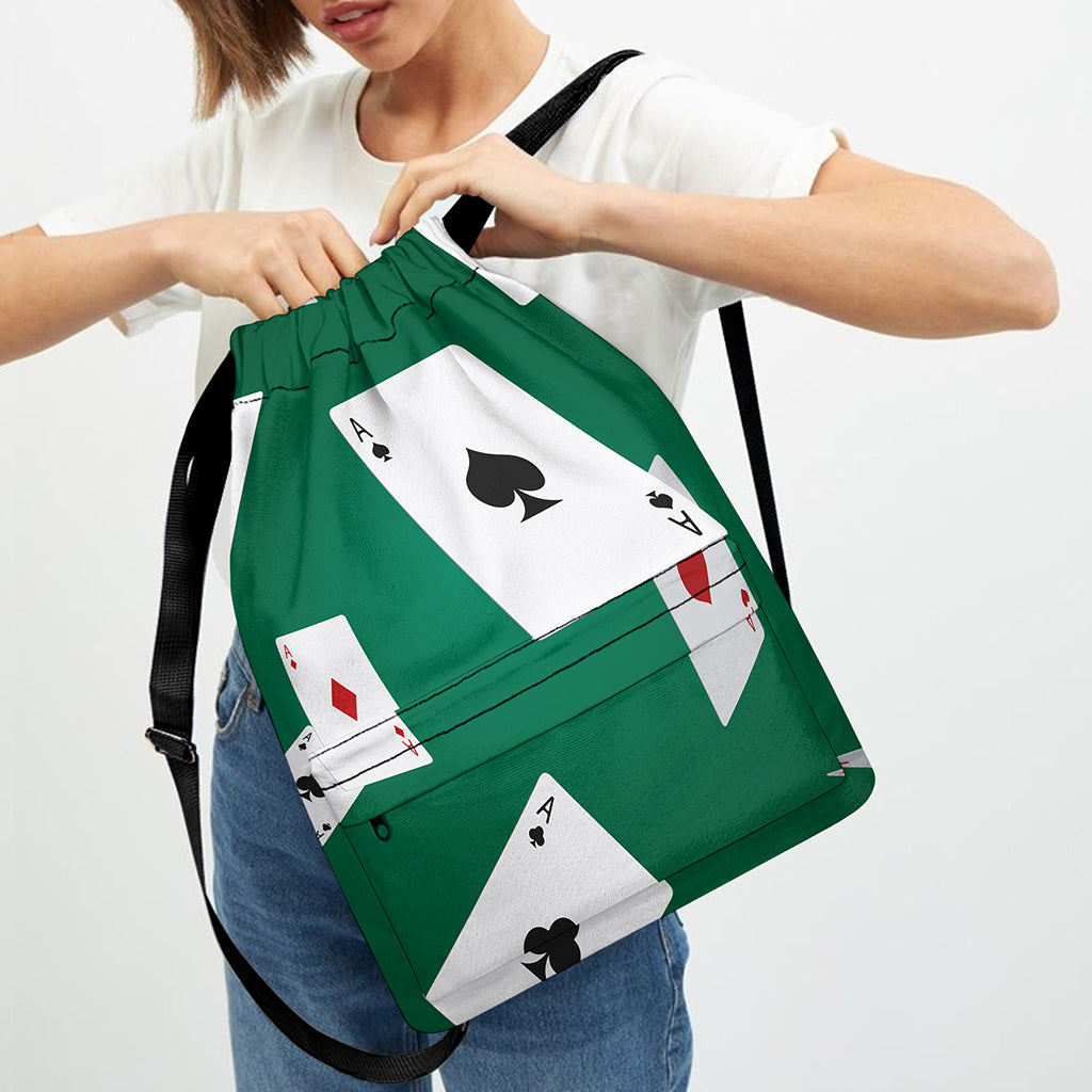 Falling Poker Cards Print Drawstring Backpack
