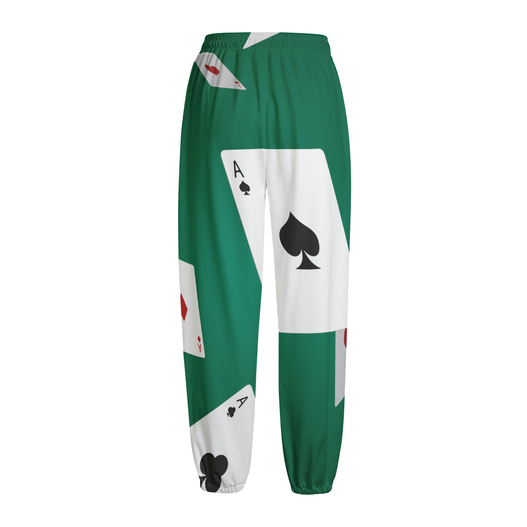 Falling Poker Cards Print Fleece Lined Knit Pants