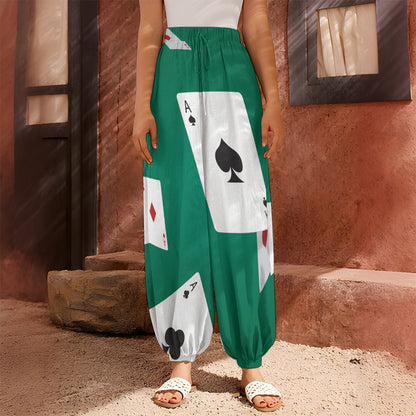 Falling Poker Cards Print Harem Pants
