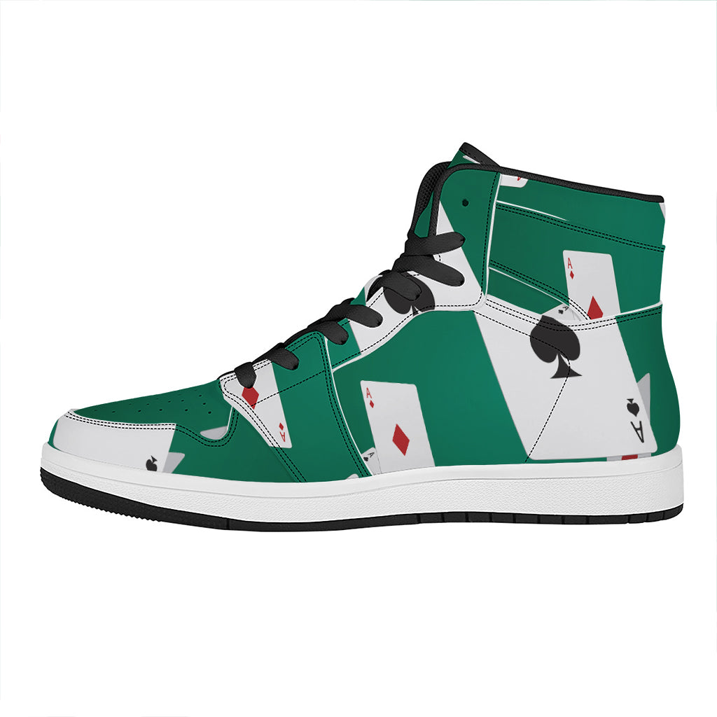 Falling Poker Cards Print High Top Leather Sneakers