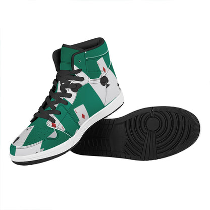 Falling Poker Cards Print High Top Leather Sneakers