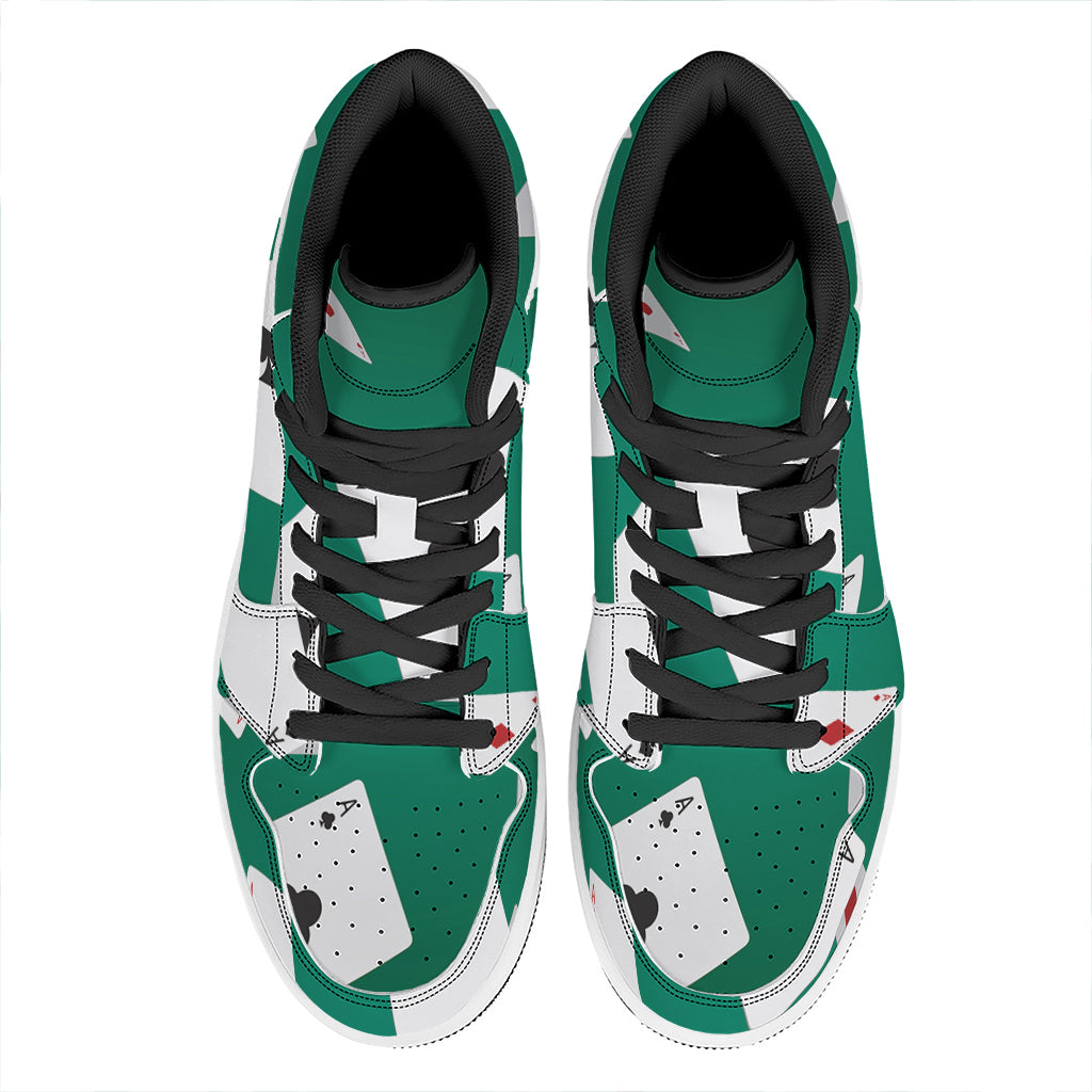 Falling Poker Cards Print High Top Leather Sneakers