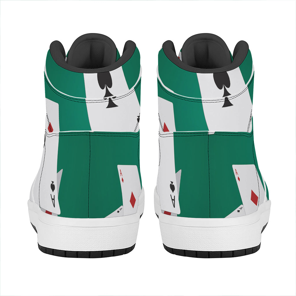 Falling Poker Cards Print High Top Leather Sneakers