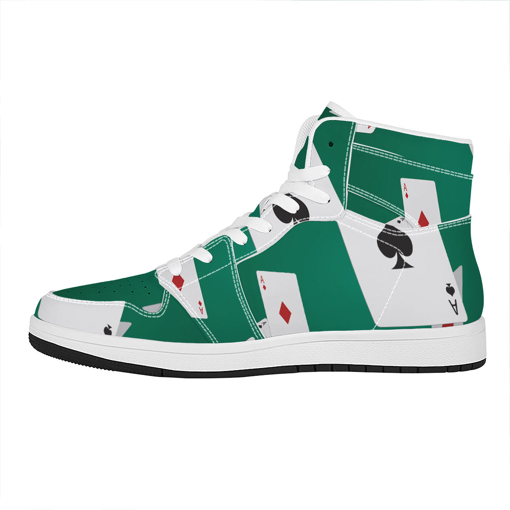 Falling Poker Cards Print High Top Leather Sneakers