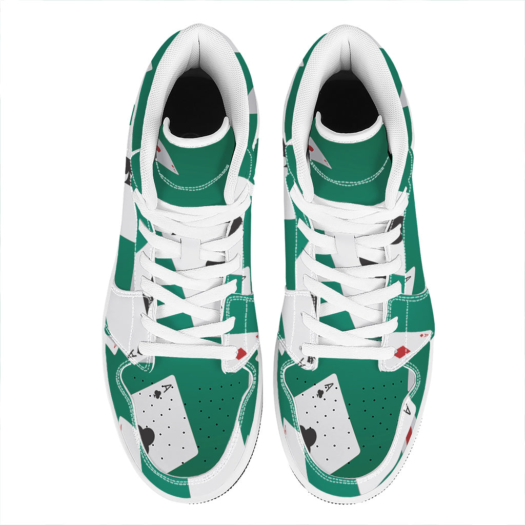 Falling Poker Cards Print High Top Leather Sneakers
