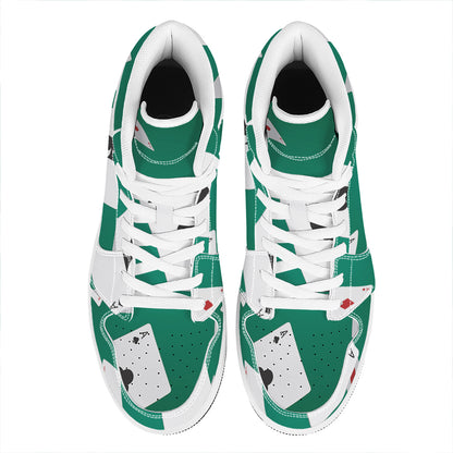 Falling Poker Cards Print High Top Leather Sneakers