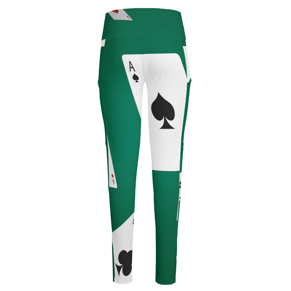 Falling Poker Cards Print High-Waisted Pocket Leggings