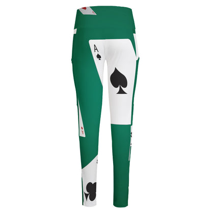 Falling Poker Cards Print High-Waisted Pocket Leggings
