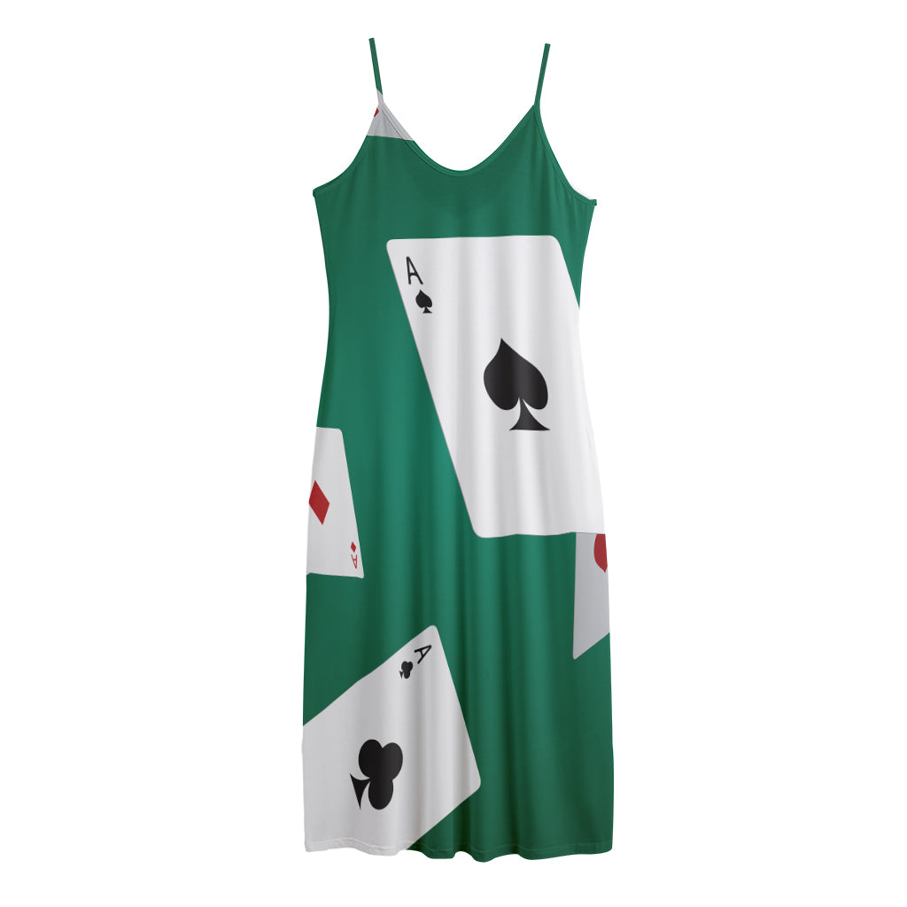 Falling Poker Cards Print Jersey Midi Cami Dress