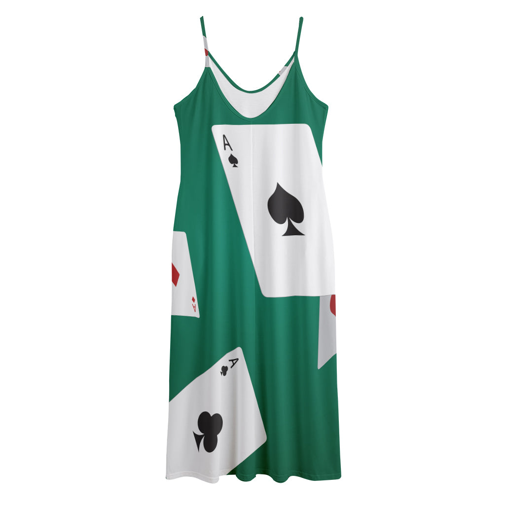 Falling Poker Cards Print Jersey Midi Cami Dress