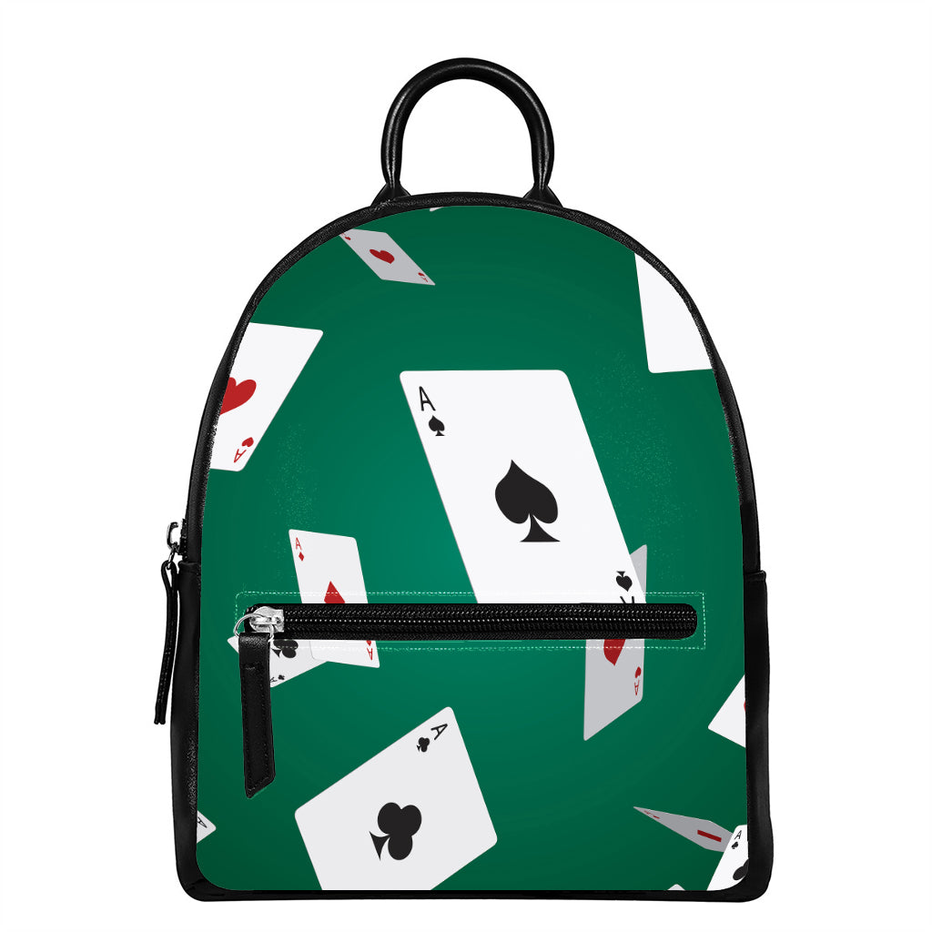 Falling Poker Cards Print Leather Backpack