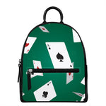 Falling Poker Cards Print Leather Backpack