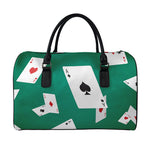 Falling Poker Cards Print Leather Duffle Bag