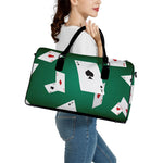 Falling Poker Cards Print Leather Duffle Bag
