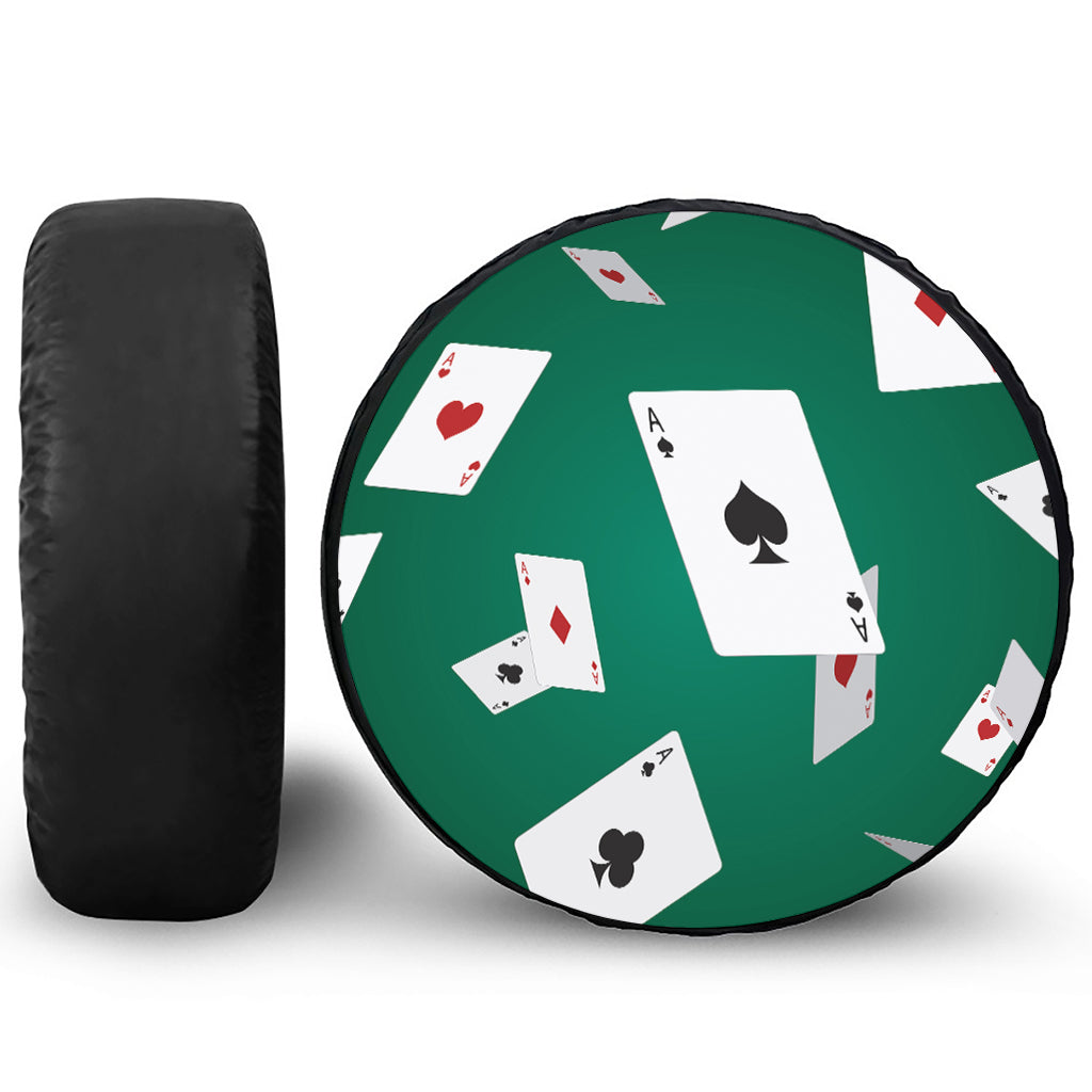 Falling Poker Cards Print Leather Spare Tire Cover