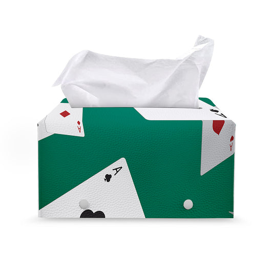 Falling Poker Cards Print Leather Tissue Box Cover