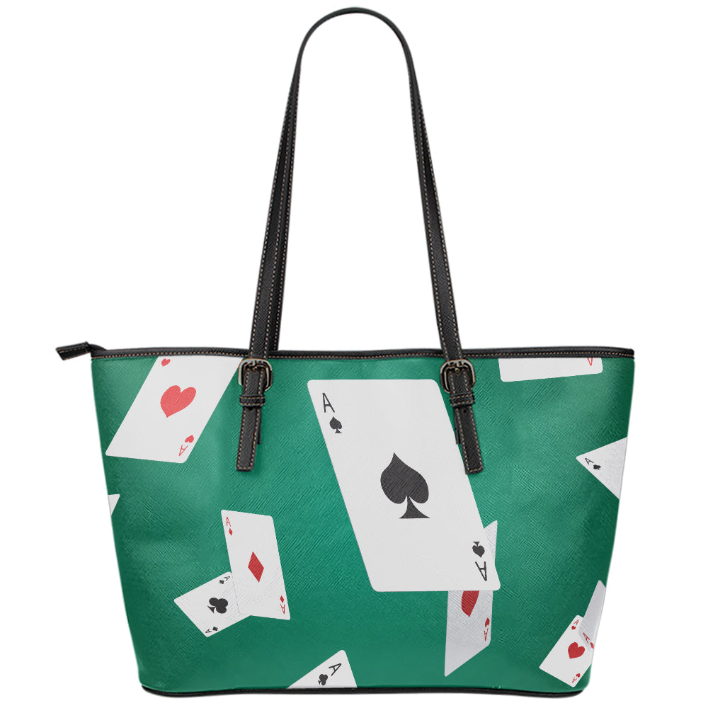Falling Poker Cards Print Leather Tote Bag