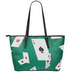 Falling Poker Cards Print Leather Tote Bag