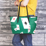 Falling Poker Cards Print Leather Tote Bag