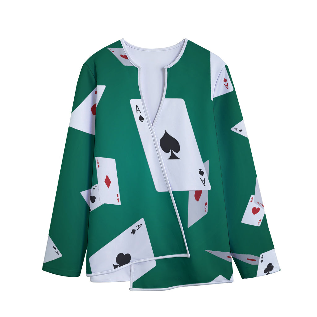 Falling Poker Cards Print Long Sleeve Short Coat