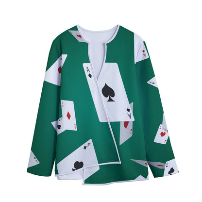 Falling Poker Cards Print Long Sleeve Short Coat