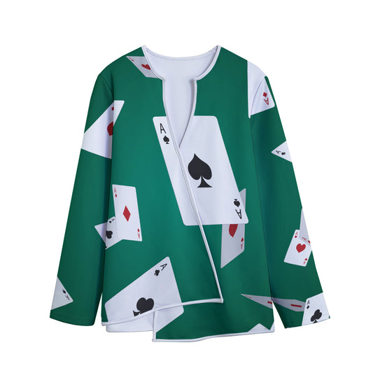 Falling Poker Cards Print Long Sleeve Short Coat