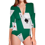 Falling Poker Cards Print Long Sleeve Swimsuit