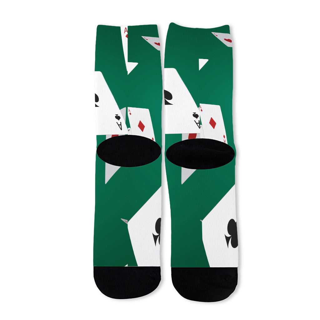 Falling Poker Cards Print Long Socks