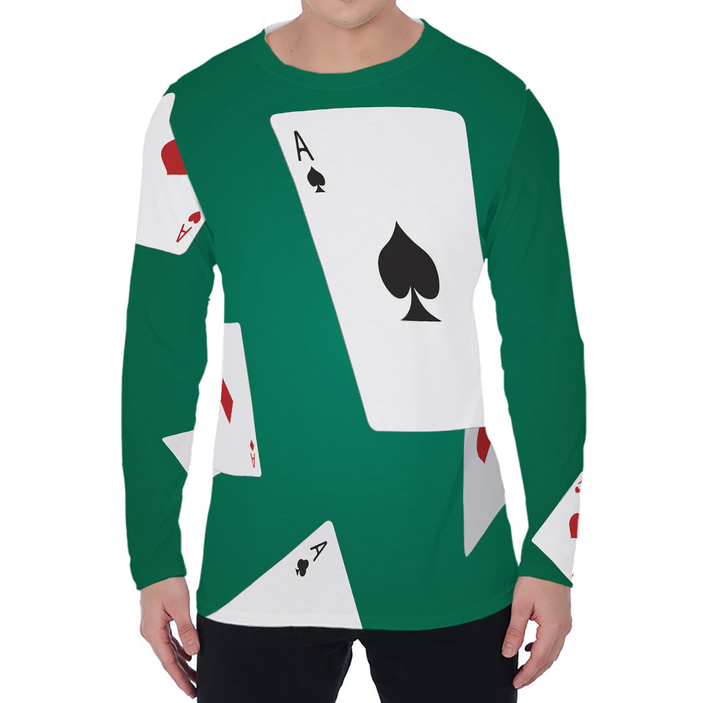 Falling Poker Cards Print Men's Long Sleeve T-Shirt