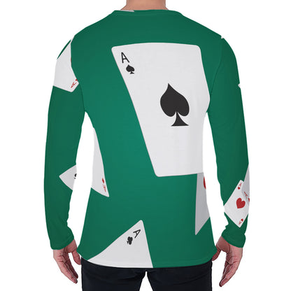 Falling Poker Cards Print Men's Long Sleeve T-Shirt