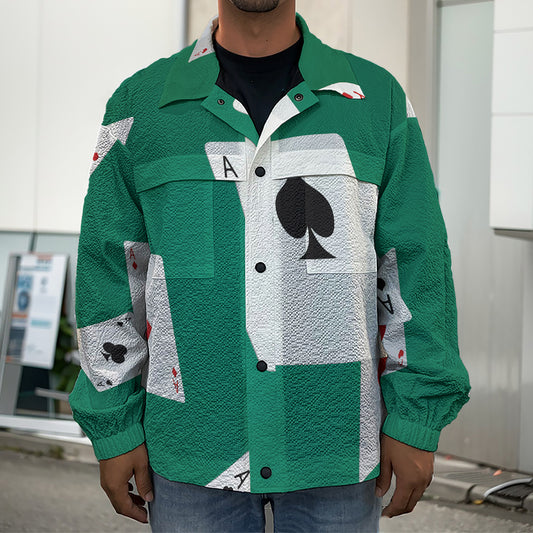 Falling Poker Cards Print Men's Shirt Jacket